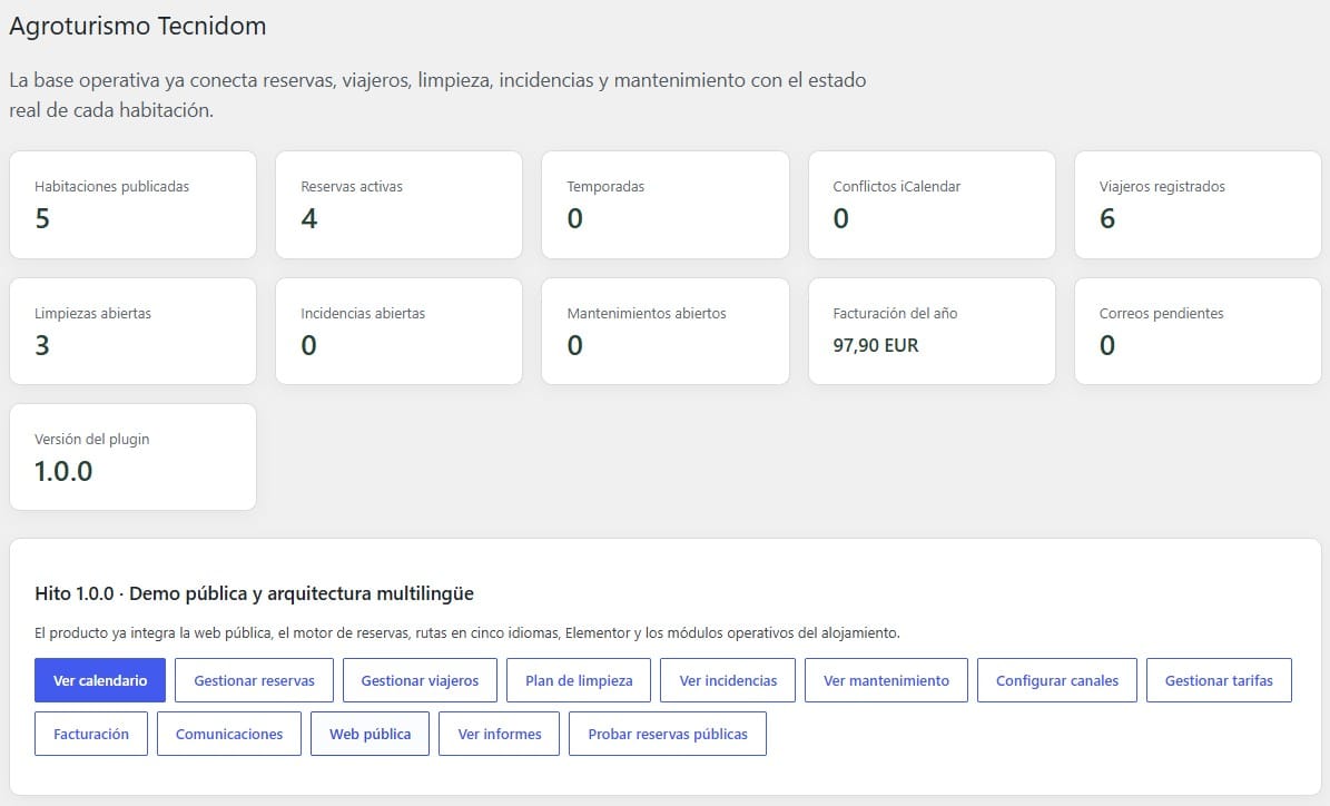 Panel de gestión de Tecnidom para alojamientos turísticos